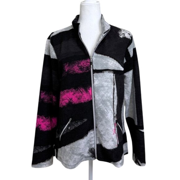 Jamie Sadock Womens Full-Zip Jacket Abstract Black Pink Long Sleeve Golf Size M - Picture 1 of 8